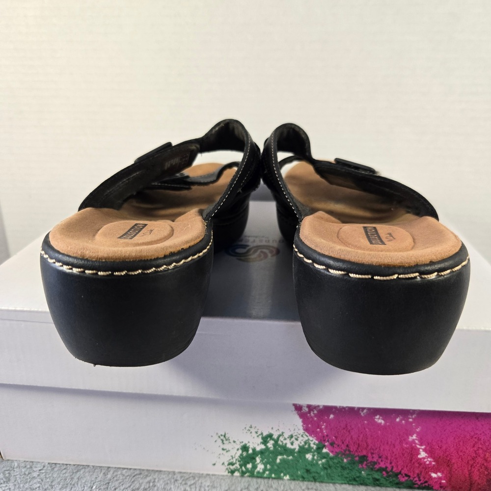 Clarks Leisa Vine Black Leather Strappy Wedge Slide Sandals Womens 8.5M - Picture 6 of 7
